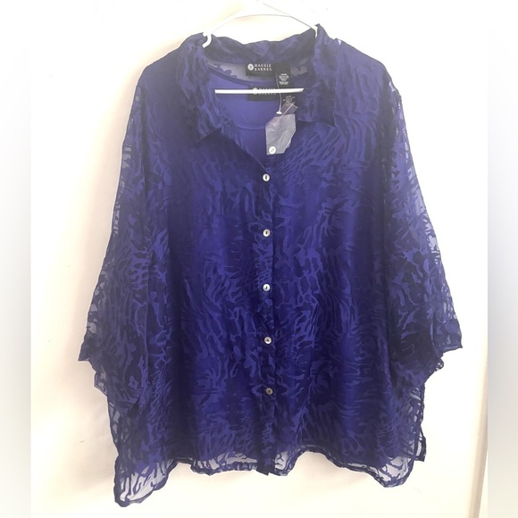 NWOT Maggie Barnes 2Pc 26W Sheer Button up Blouse Womens Animal Print Layering - Picture 1 of 3